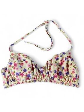 Shade & Shore Floral Bikini Top Women Size 4-6 Pink Purple Cream
